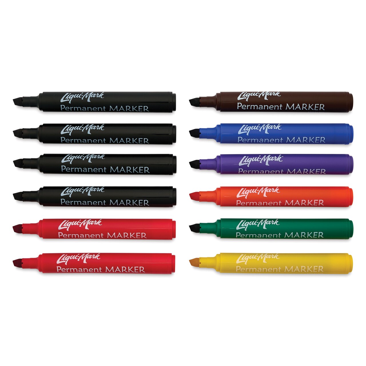 Liqui-Mark Permanent Markers - Set of 12, Assorted, Chisel Tip